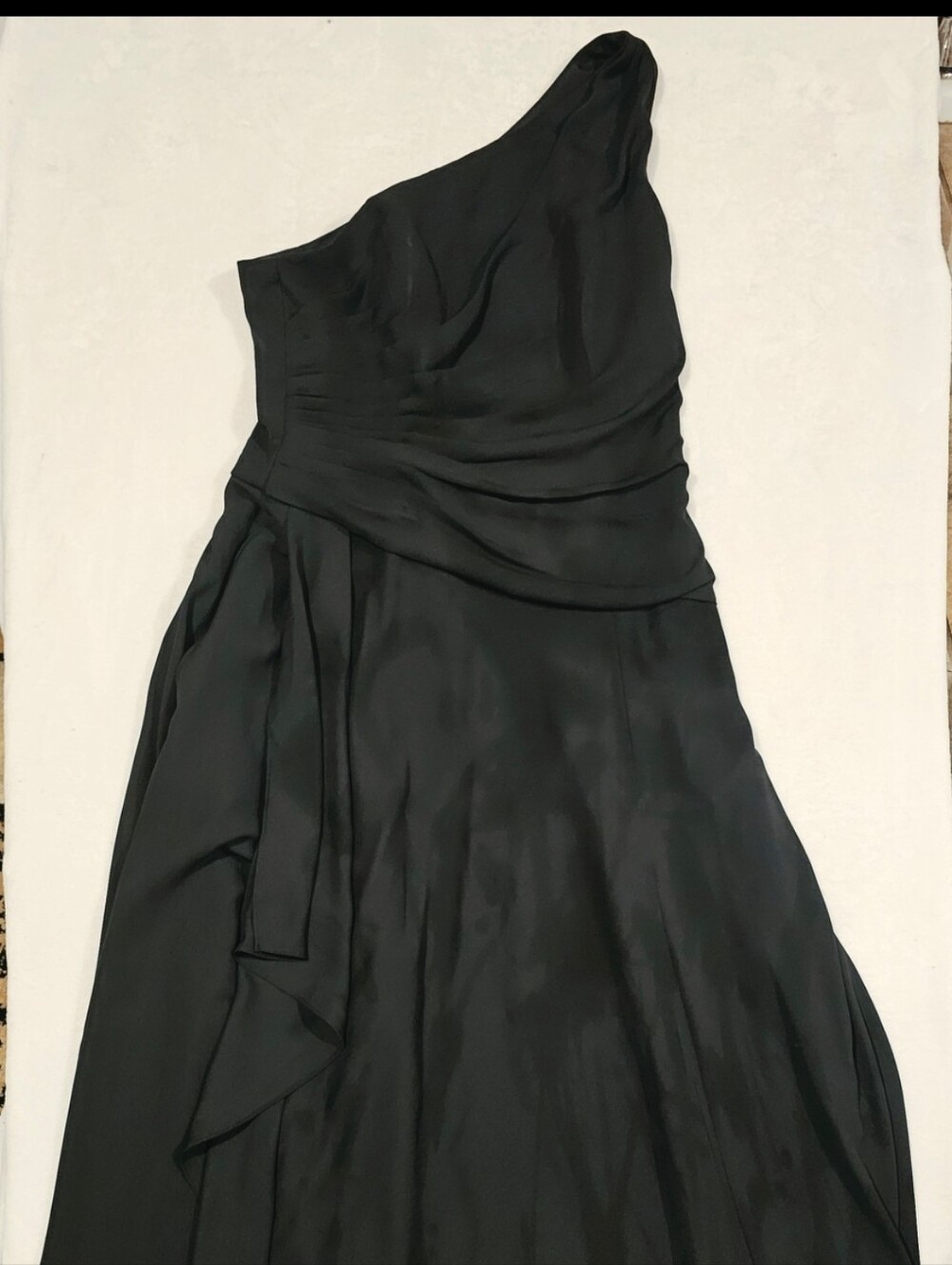 David’s Bridal Black One Shoulder Ruched Formal Maxi Gown